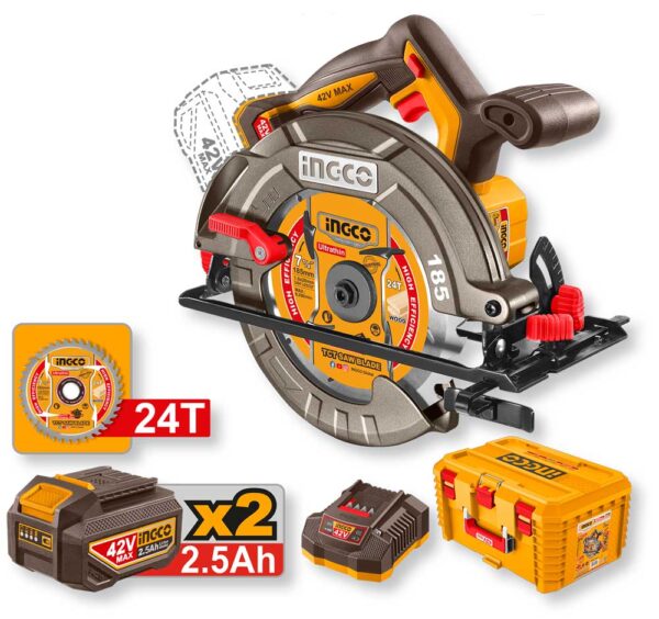 Sega Circolare a Batteria 42V 185 mm Brushless con 2 Batterie 2.5Ah