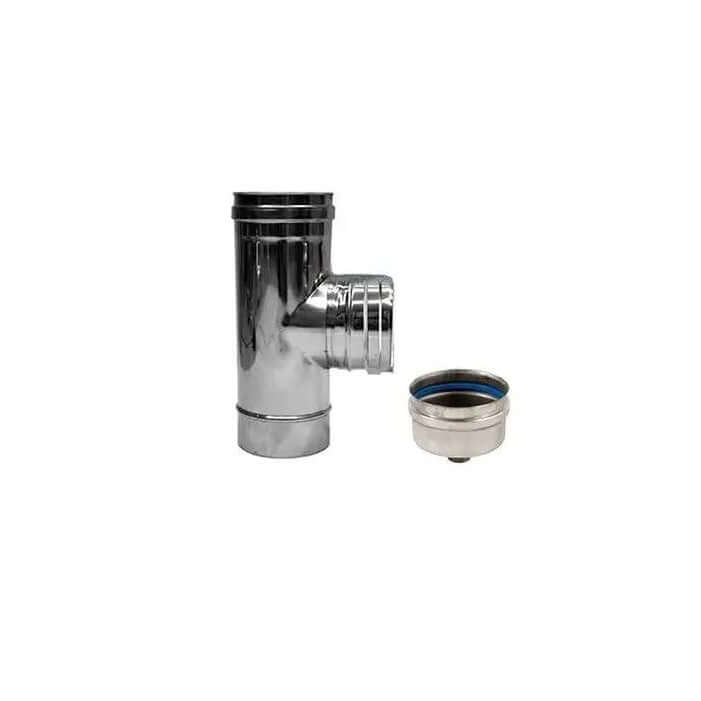 Tubo Raccordo a T con scarico condensa e tappo inox per stufe a pellet - ECOCALORE