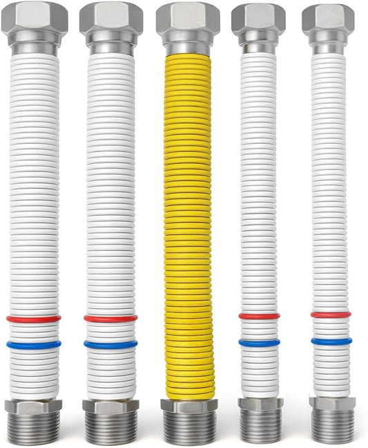 Kit Collegamento Caldaia Universale con Tubi Flessibili Inox Con Guaina Estensibili Acqua e Gas