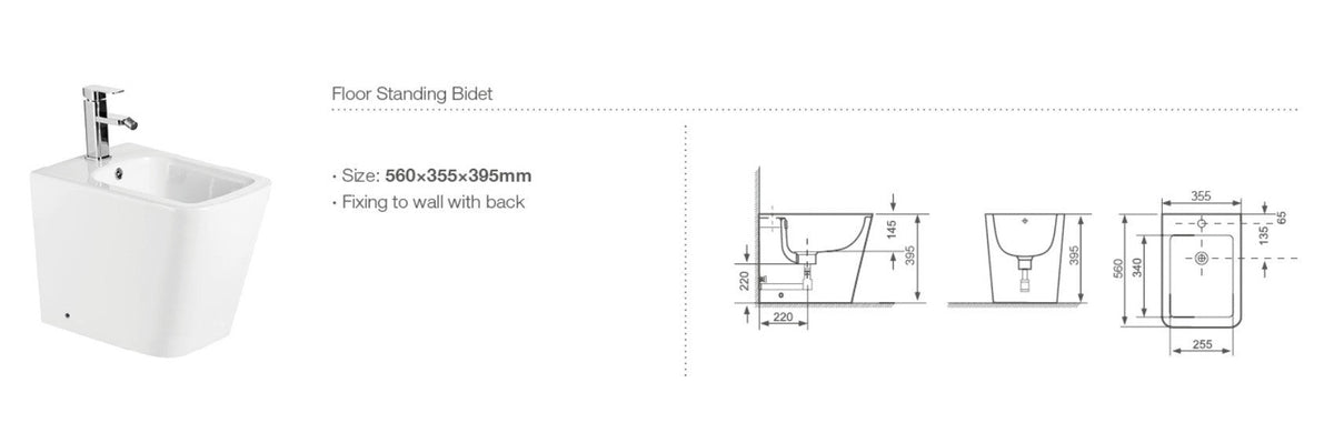 Coppia sanitari in ceramica filomuro Square WC e bidet con sedile soft close