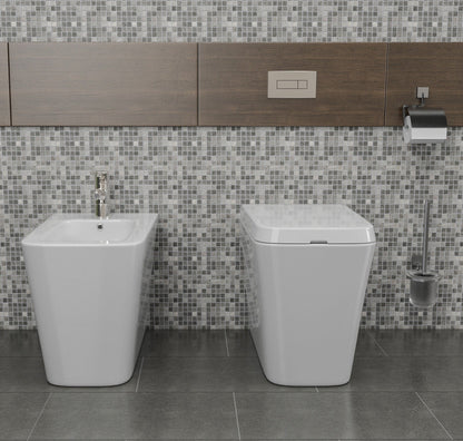 Coppia sanitari in ceramica filomuro Square WC e bidet con sedile soft close