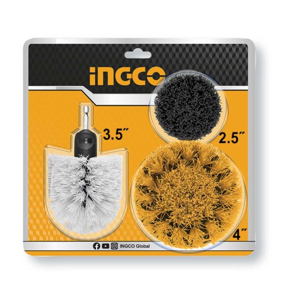 Set 3 Spazzole Multiuso con Gambo Esagonale 1/4" Ingco