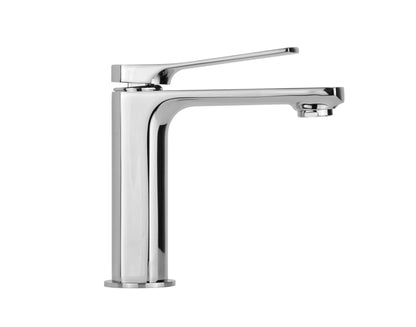 Miscelatore lavabo monoforo in ottone cromato modello Kora con leva inclinata e piletta clic-clac inclusa