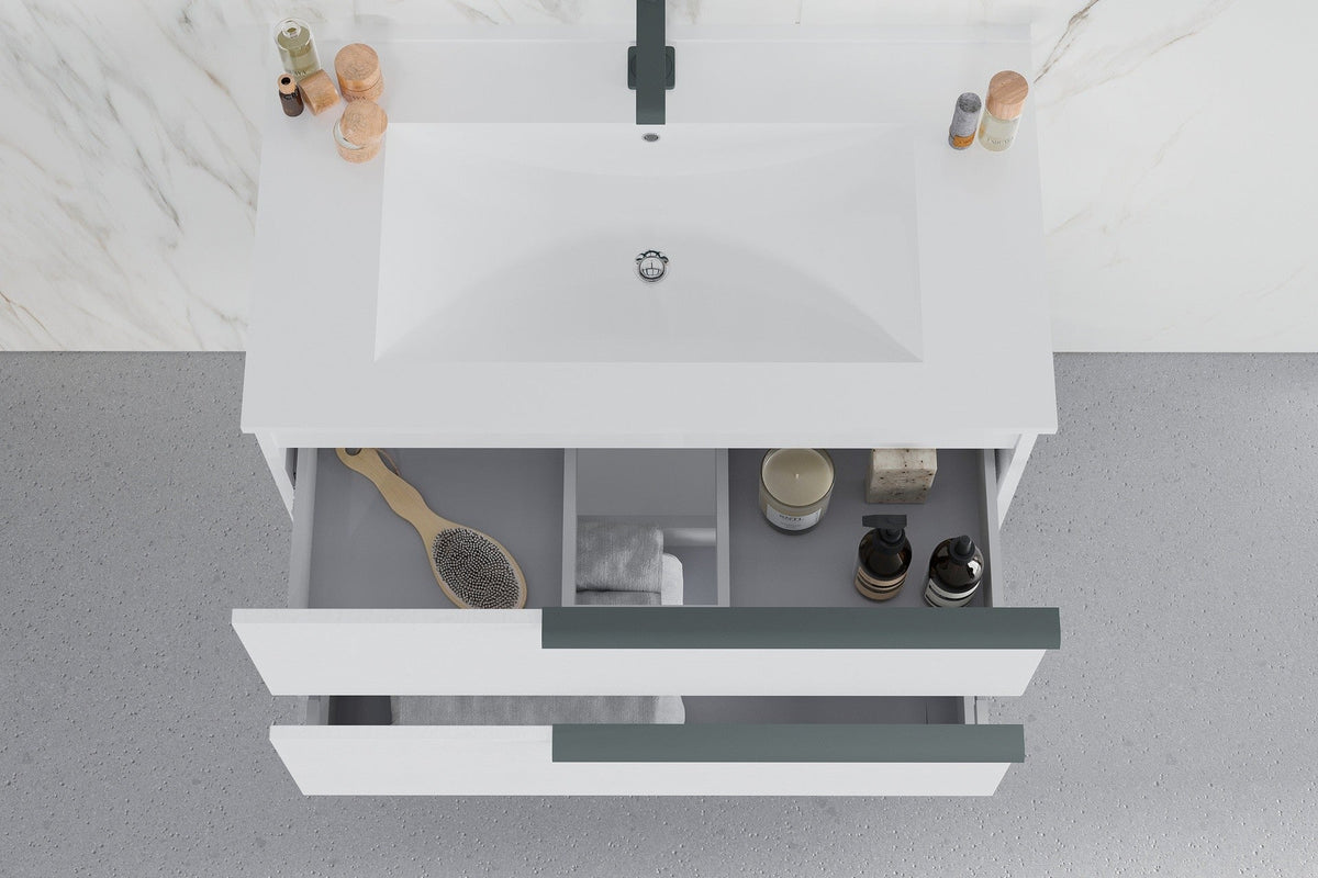 Mobile bagno sospeso Symphony 100 cm con due cassetti bianco  lucido