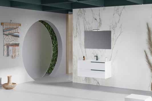 Mobile bagno sospeso Symphony 100 cm con due cassetti bianco  lucido
