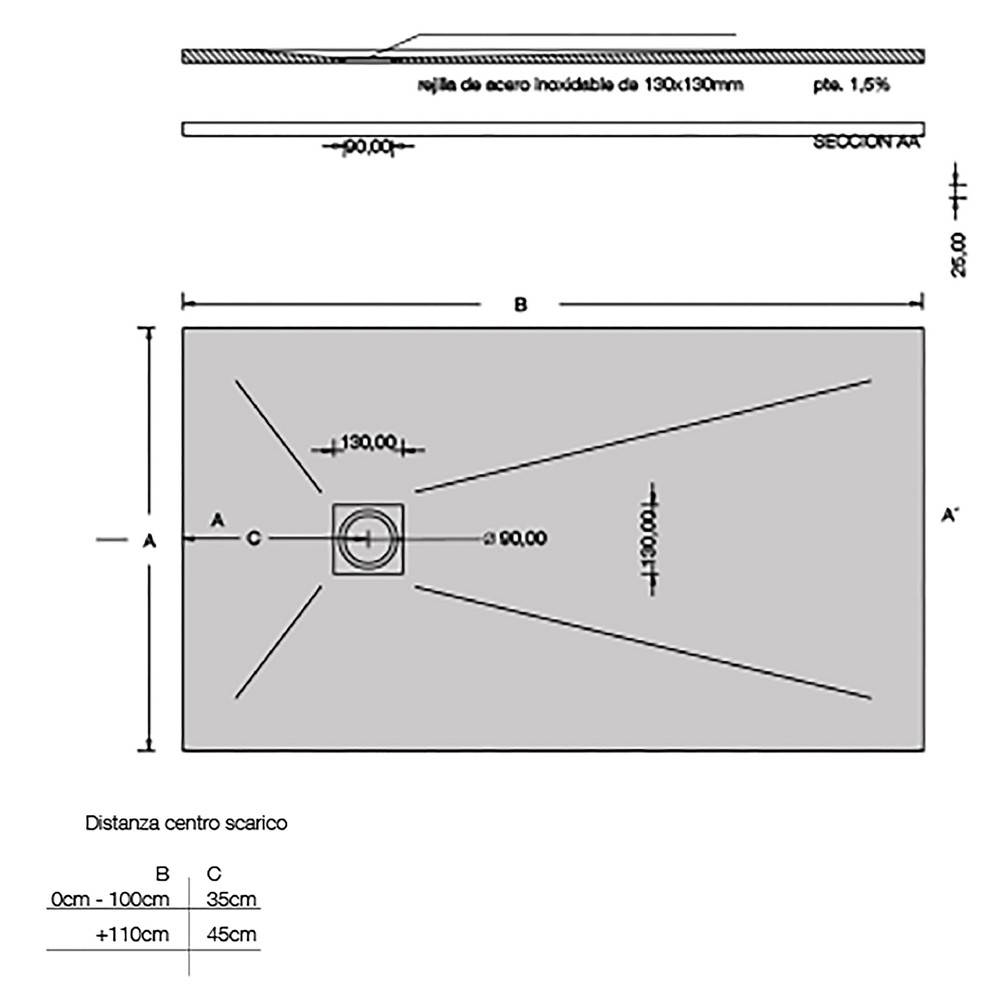 Piatto doccia effetto pietra 80x160 Tortora marmoresina pieno Piletta inclusa