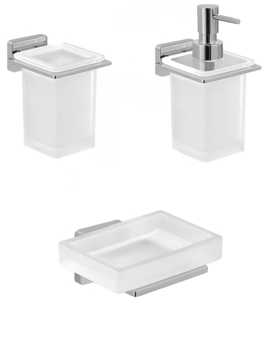 Set portaspazzolini, dosasapone e portasapone da muro Gedy linea Atena cromato