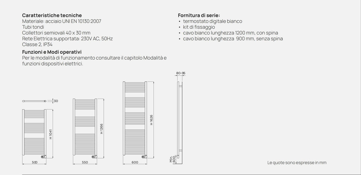 Termoarredo Elettrico De’Longhi Fantasia 1041x500 500W, Termostato Digitale Design Moderno con Tubi Tondi
